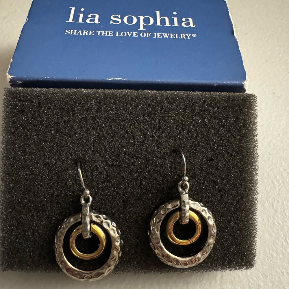 Lia Sophia Dimple Gold & Silver Dangle  circle earrings